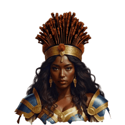 Portrait peinture réaliste d’une guerrière amazone, incarnation de force et de créativité, représentant l’offre Bremusa – création d’identité visuelle sur-mesure pour entrepreneures du mieux-être.