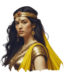 Portrait peinture réaliste d’une guerrière amazone, symbole de fluidité et de régularité, représentant l’offre Mélopéia – accompagnement d’intégration et mise à jour de site web WordPress.