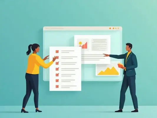 Personne créant une checklist et reliant un message de chat à une page de documentation.