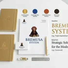 Système d'identité visuelle stratégique organisé, logo palette typographie